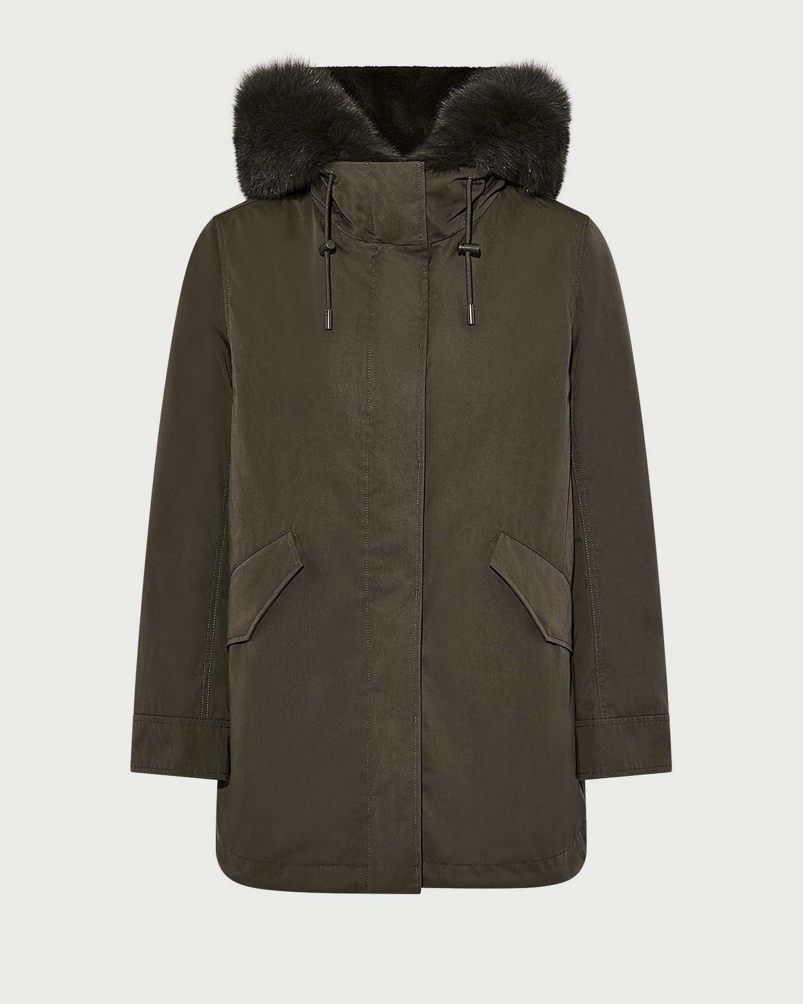 Parka Iconique courte en coton mélangé imperméable avec fourrure de renard et lapin- Yves Salomon - Nouvelle collection Automne Hiver