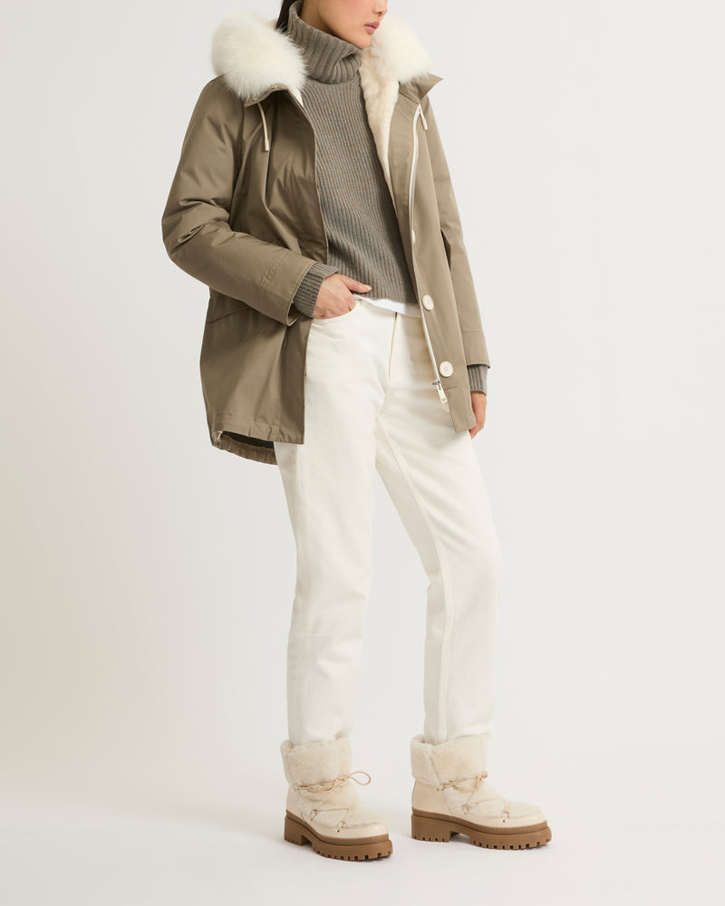 Parka Iconique courte en coton mélangé imperméable avec fourrure de renard et lapin