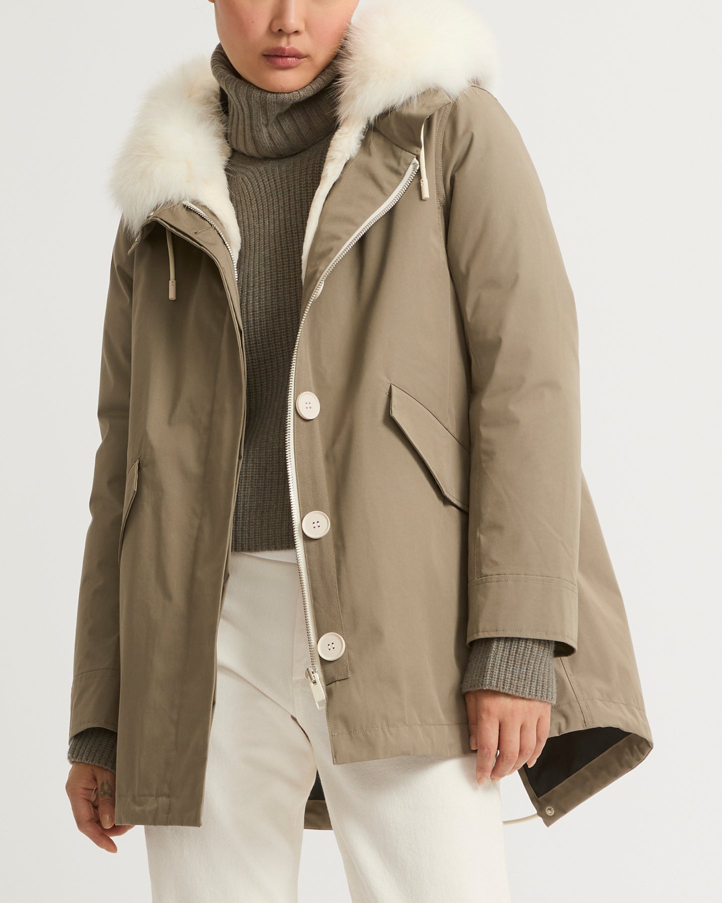 Parka Iconique courte en coton mélangé imperméable avec fourrure de renard et lapin