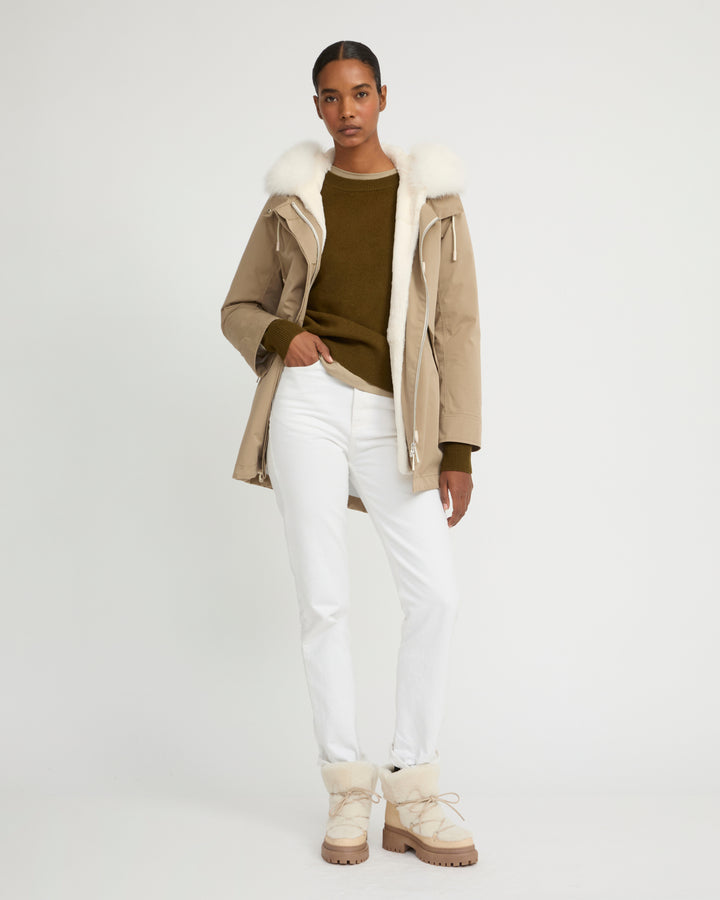 Short Iconic parka in waterproof cotton blend with fox and rabbit fur