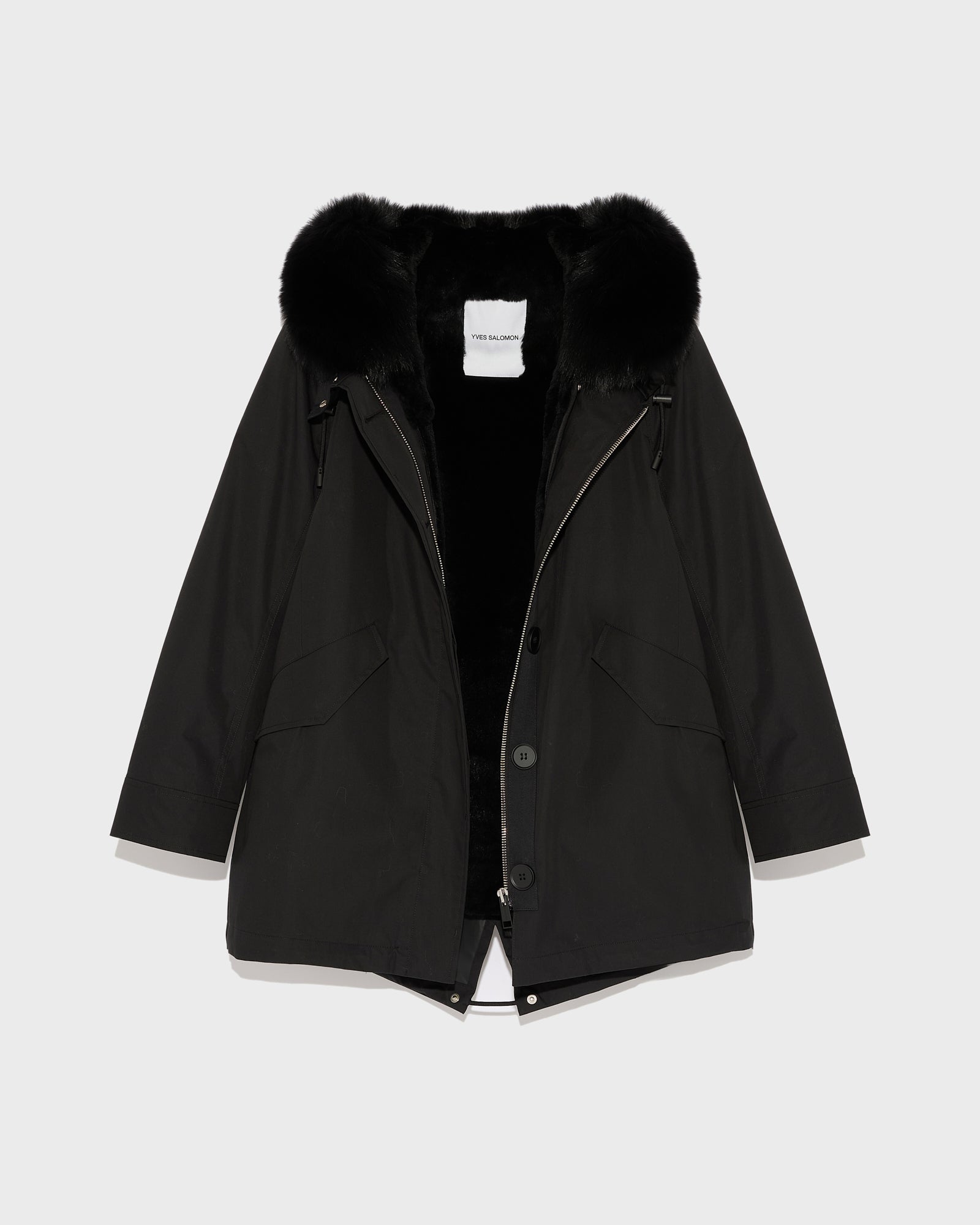 YVES SALOMON パープル　ファーショートコート Waterproof short parka with fox and rabbit fur - Yves