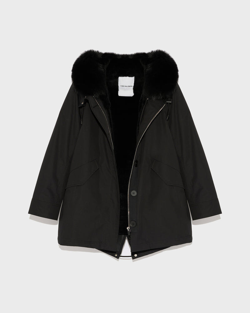 Parka Iconique courte en coton mélangé imperméable avec fourrure de renard et lapin