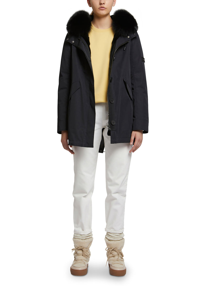 Parka courte en coton m lang waterproof avec fourrure de renard et lapin