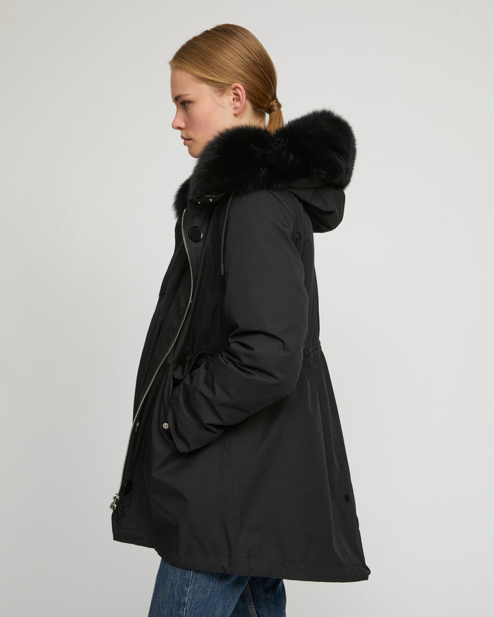 Short Iconic parka in waterproof cotton blend with fox and rabbit fur