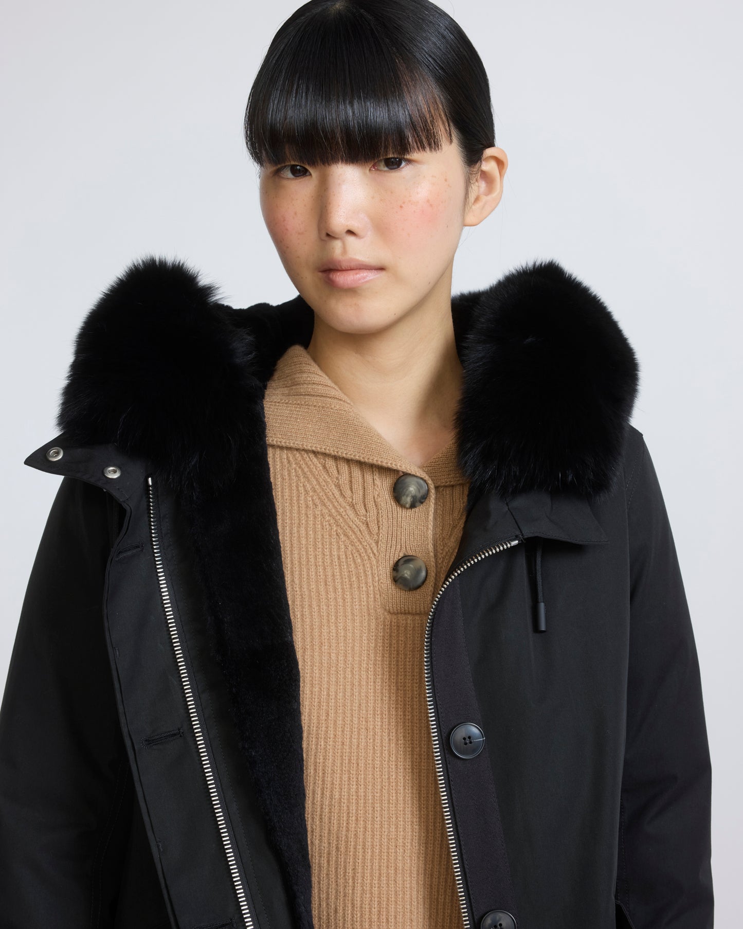 Short Iconic parka in waterproof cotton blend with fox and rabbit fur
