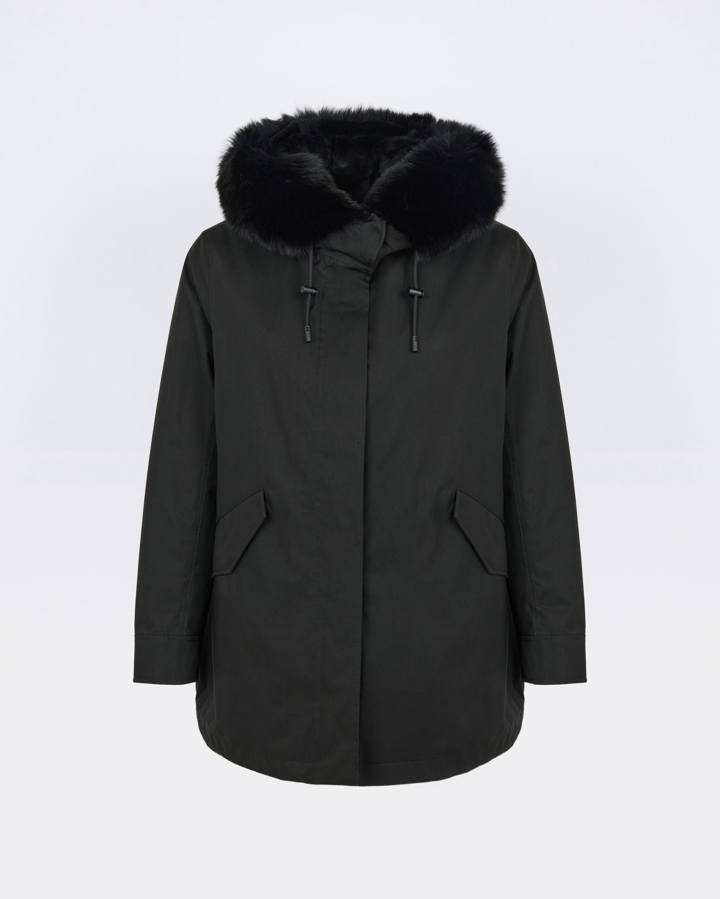 Parka Iconique courte en coton mélangé imperméable avec fourrure de renard et lapin - Yves Salomon - Nouvelle collection Automne Hiver