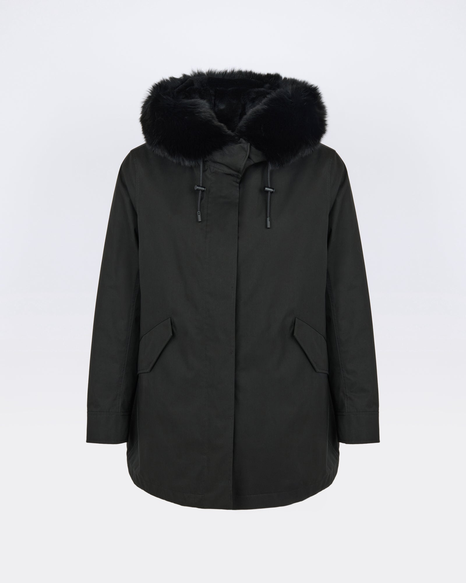 Parka Iconique courte en coton mélangé imperméable avec fourrure de renard et lapin - Yves Salomon - Nouvelle collection Automne Hiver