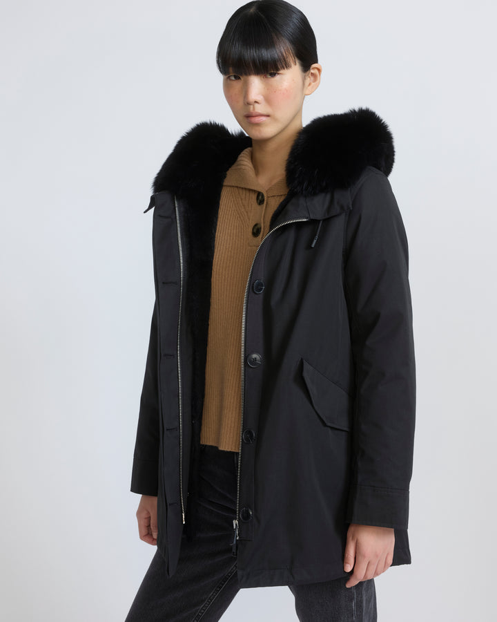 Parka Iconique courte en coton mélangé imperméable avec fourrure de renard et lapin