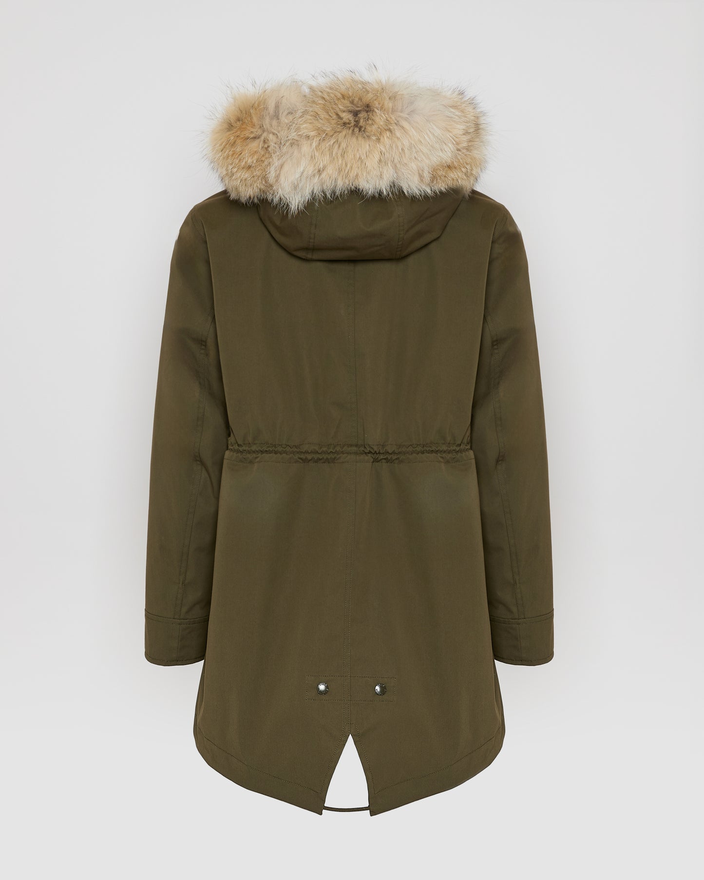 Short parka in technical fabric, rabbit and coyote fur