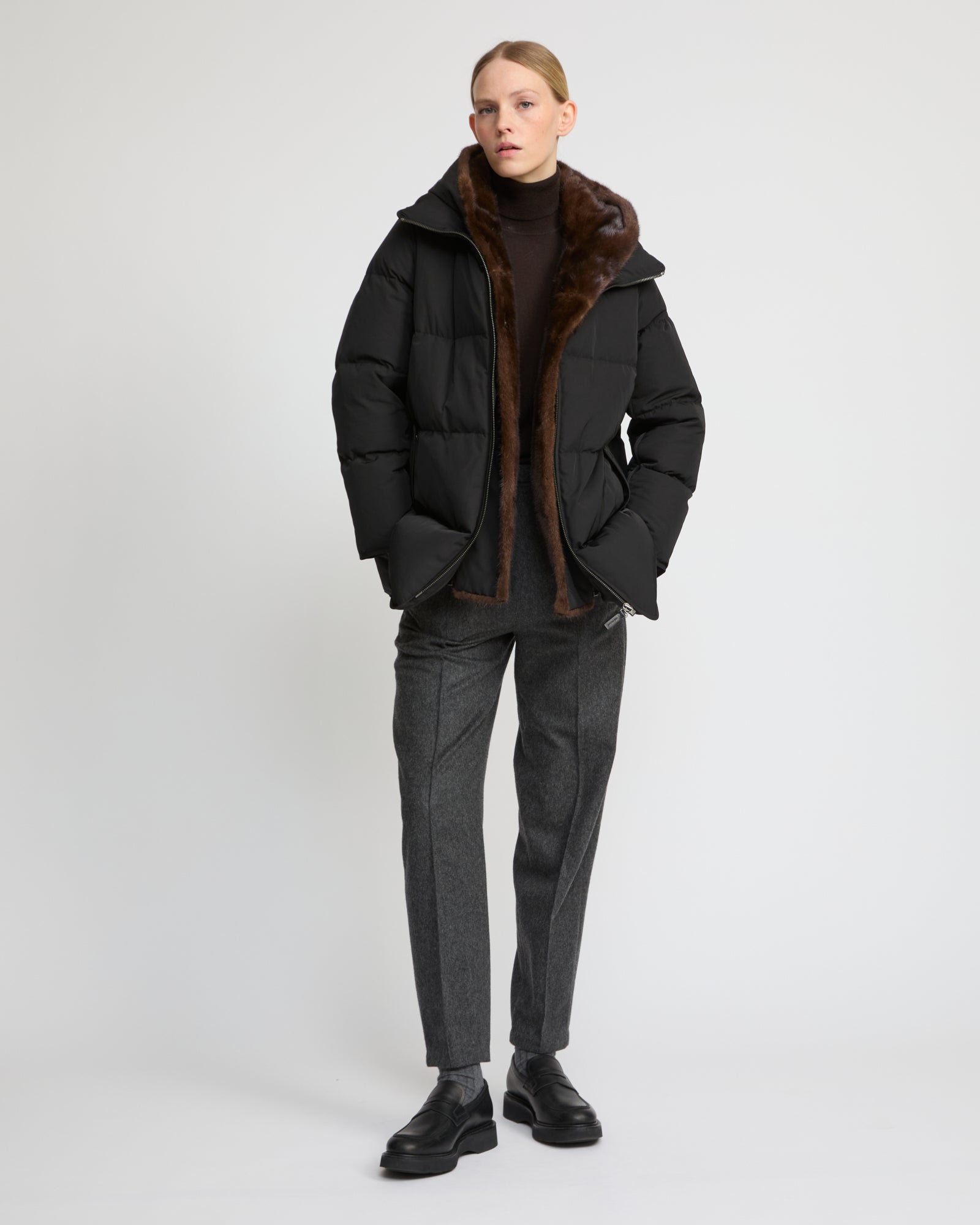DOWN JACKET 76CM TECHNICAL FABRIC/MINK – Yves Salomon