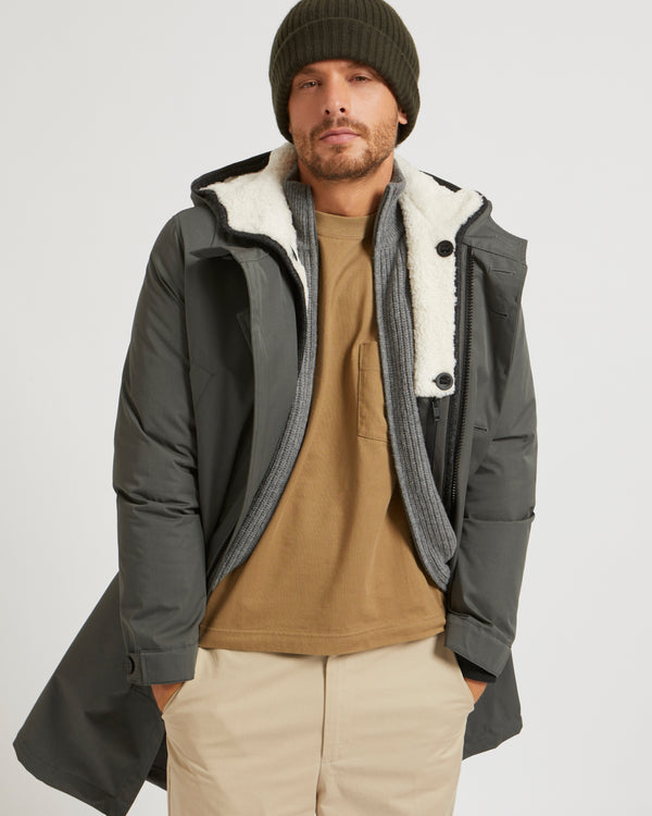 Parka en coton technique et peau lainée