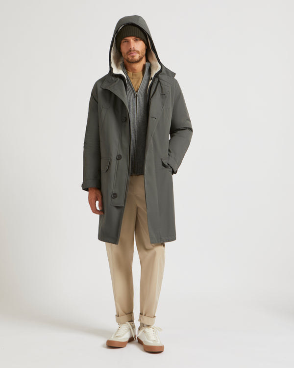 Parka en coton technique et peau lainée