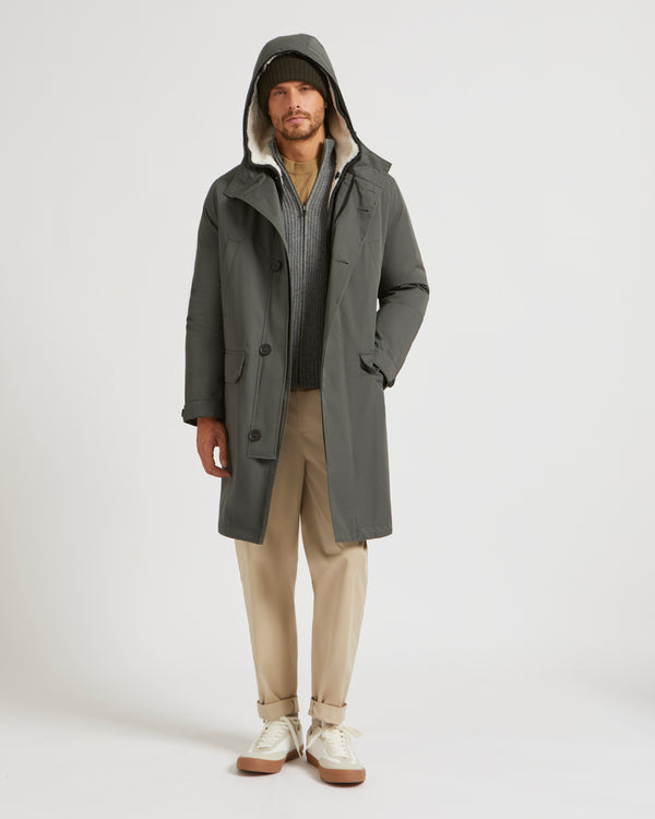 Parka In Technical Cotton And Shearling