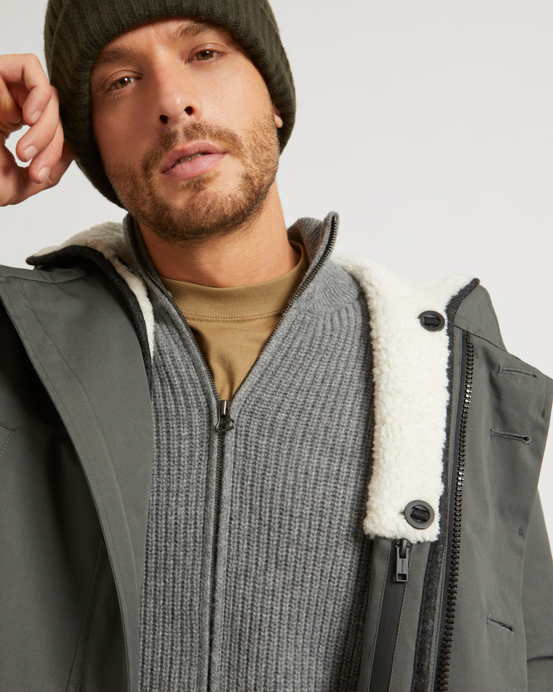 Parka In Technical Cotton And Shearling