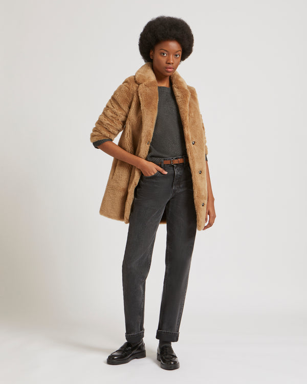 Manteau court en laine tissée naturelle