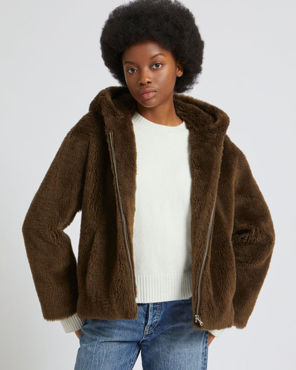 Blouson à capuche en laine tissée naturelle