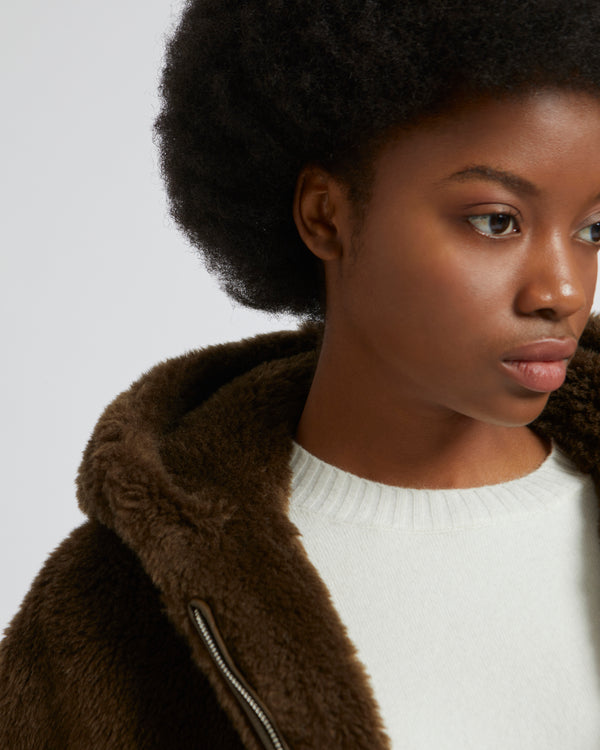 Blouson à capuche en laine tissée naturelle