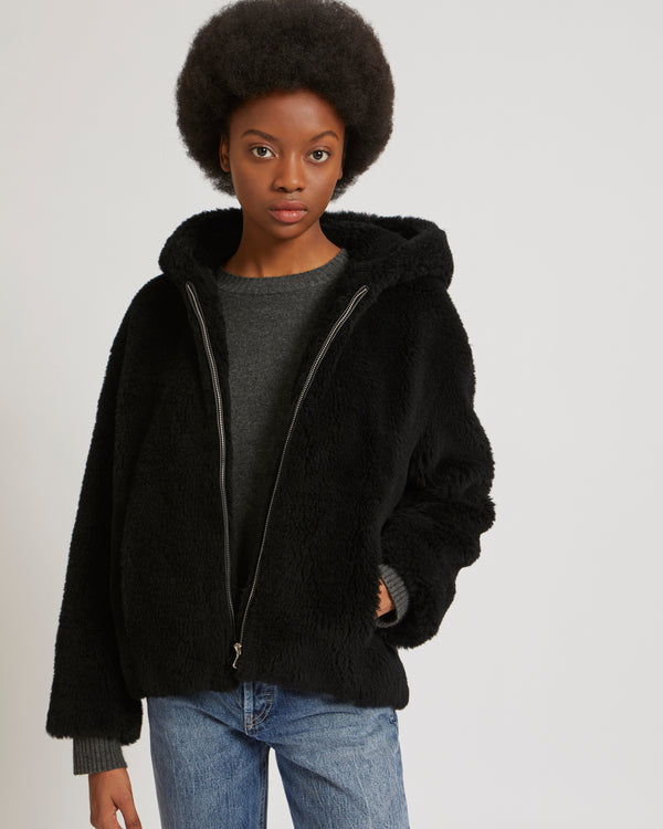 Blouson à capuche en laine tissée naturelle
