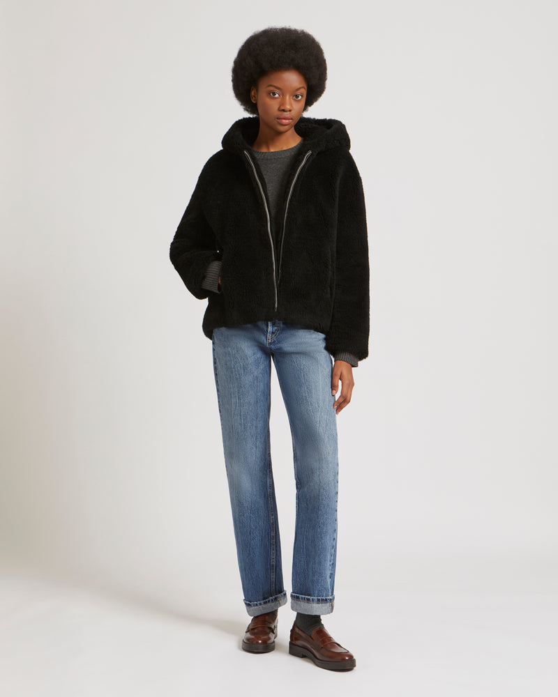 Blouson capuche en laine tiss e naturelle