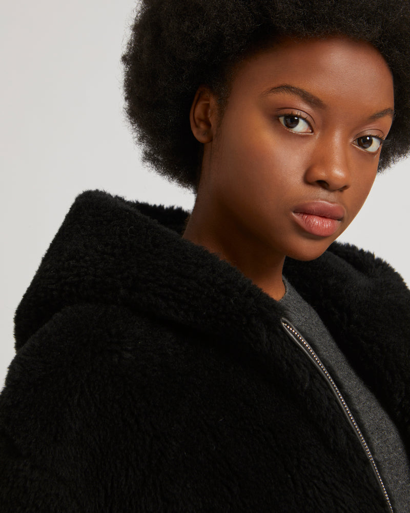 Blouson à capuche en laine tissée naturelle