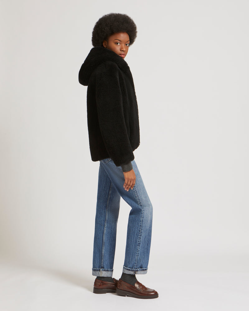 Blouson à capuche en laine tissée naturelle