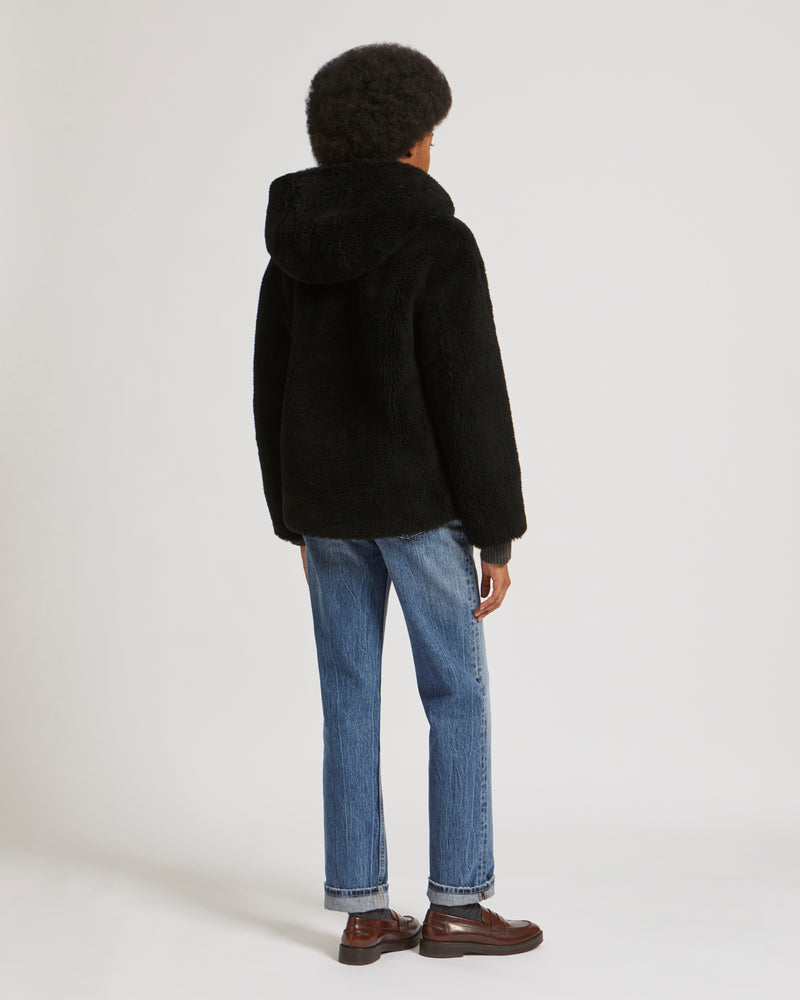 Blouson à capuche en laine tissée naturelle