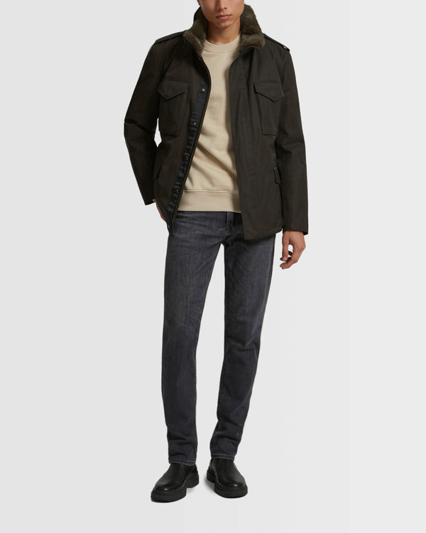 Veste style saharienne en gabardine technique imperméable avec col en fourrure de vison