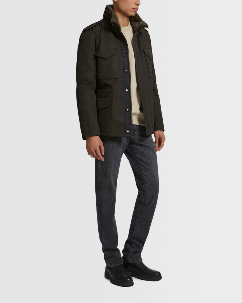 Field jacket en gabardine technique avec col en vison marron Yves Salomon