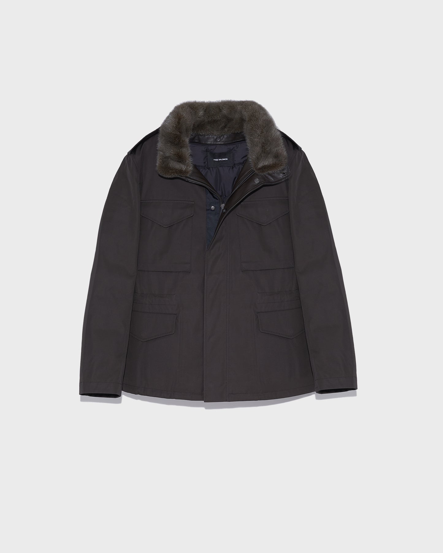 field-jacket-en-gabardine-technique-avec-col-en-vison-marron-23wuv90372a34gb2440 -Yves Salomon