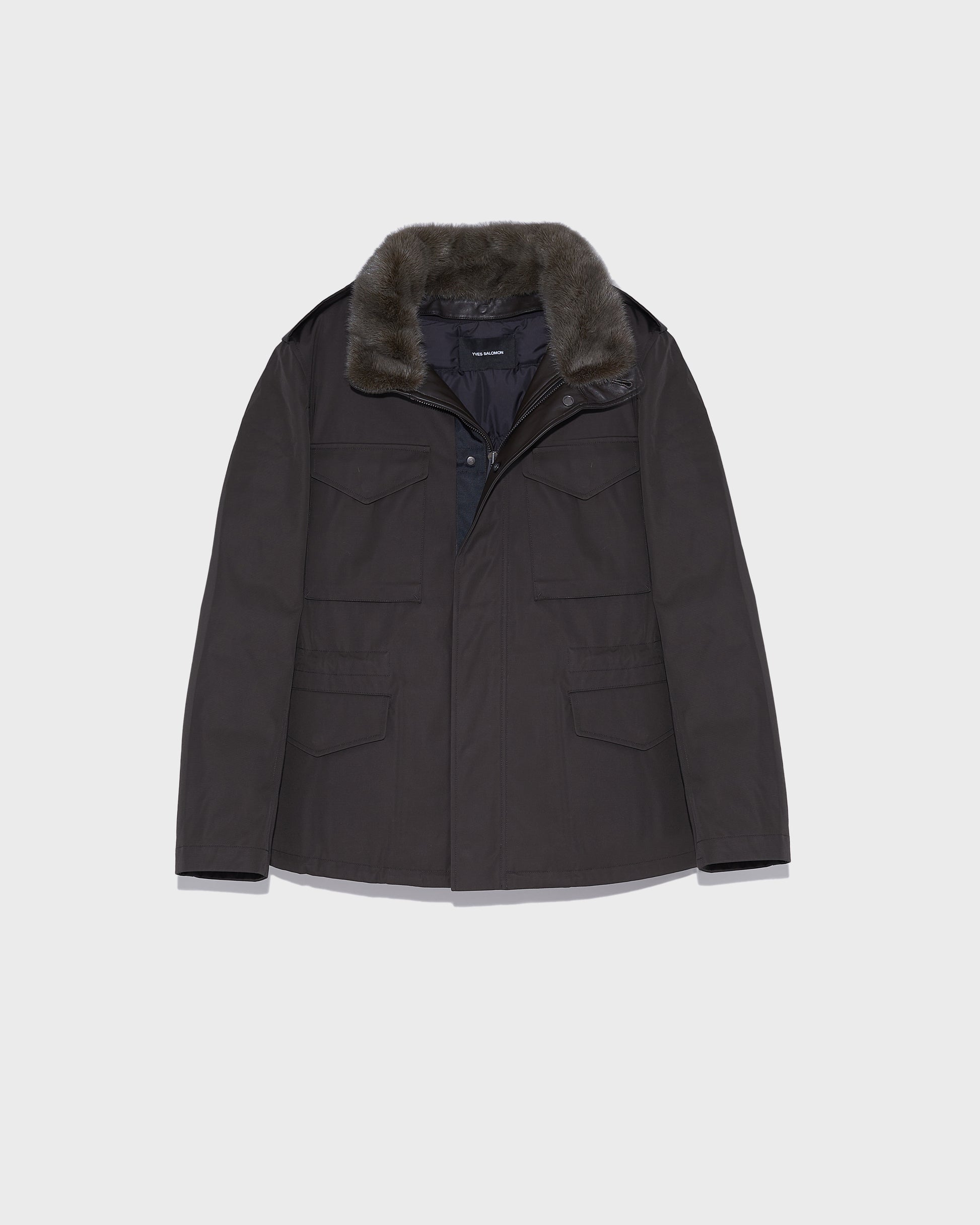 field-jacket-en-gabardine-technique-avec-col-en-vison-marron-23wuv90372a34gb2440 -Yves Salomon