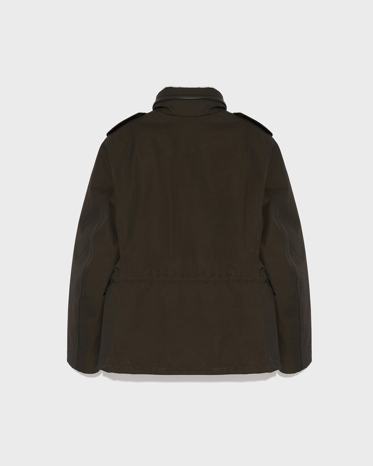 Veste style saharienne en gabardine technique imperméable avec col en fourrure de vison