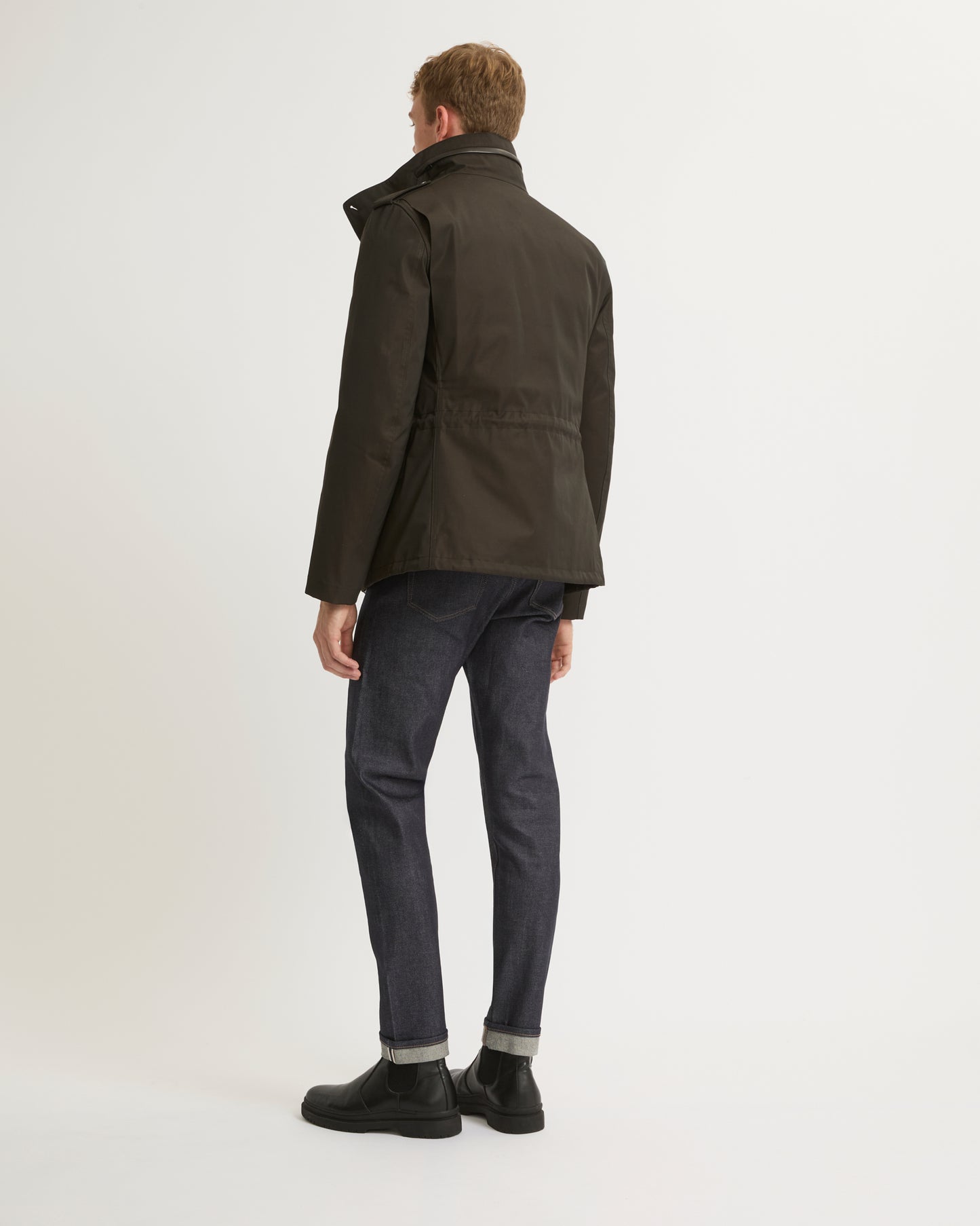 Veste style saharienne en gabardine technique imperméable avec col en fourrure de vison