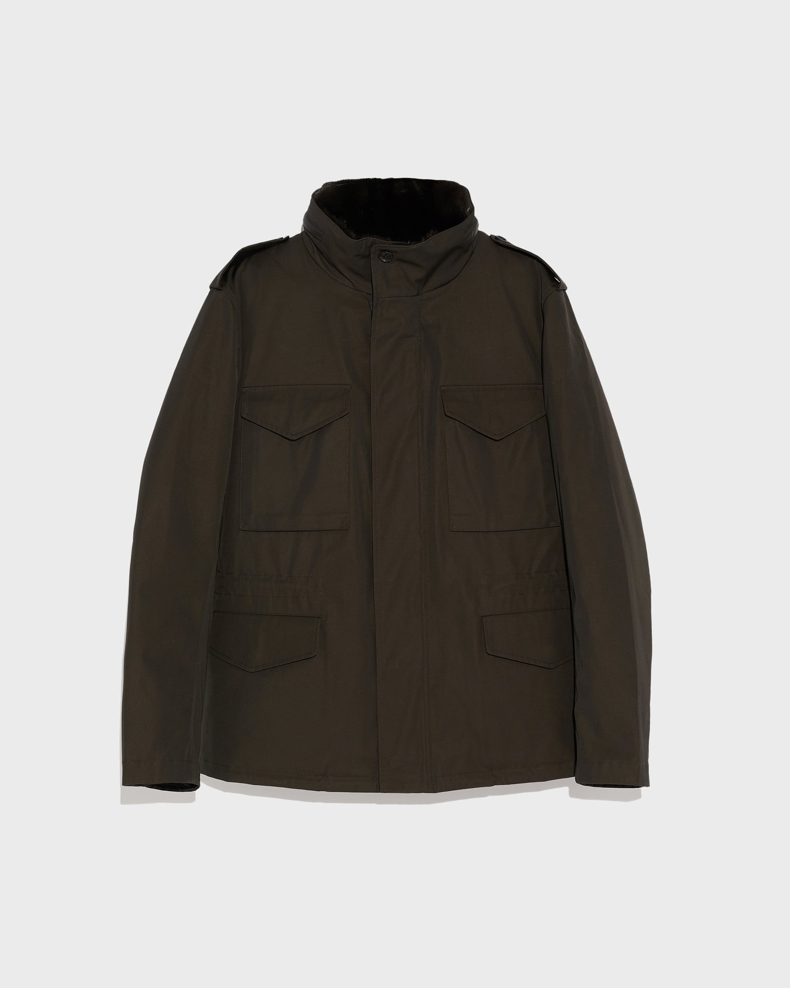 Gabardine Field Jacket With Mink Collar -Brown - Yves Salomon