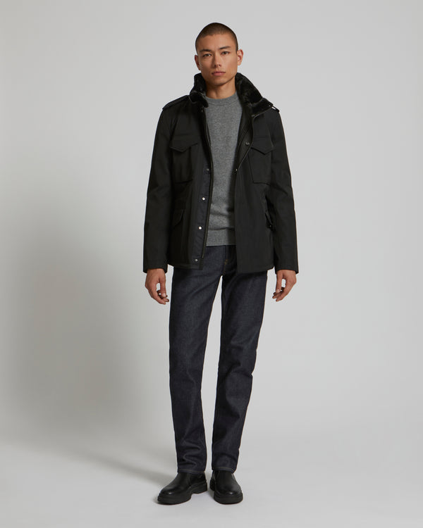 Field jacket en gabardine technique avec col en vison