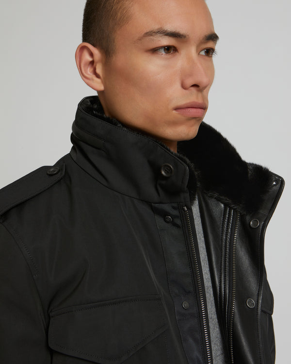 Field jacket en gabardine technique avec col en vison
