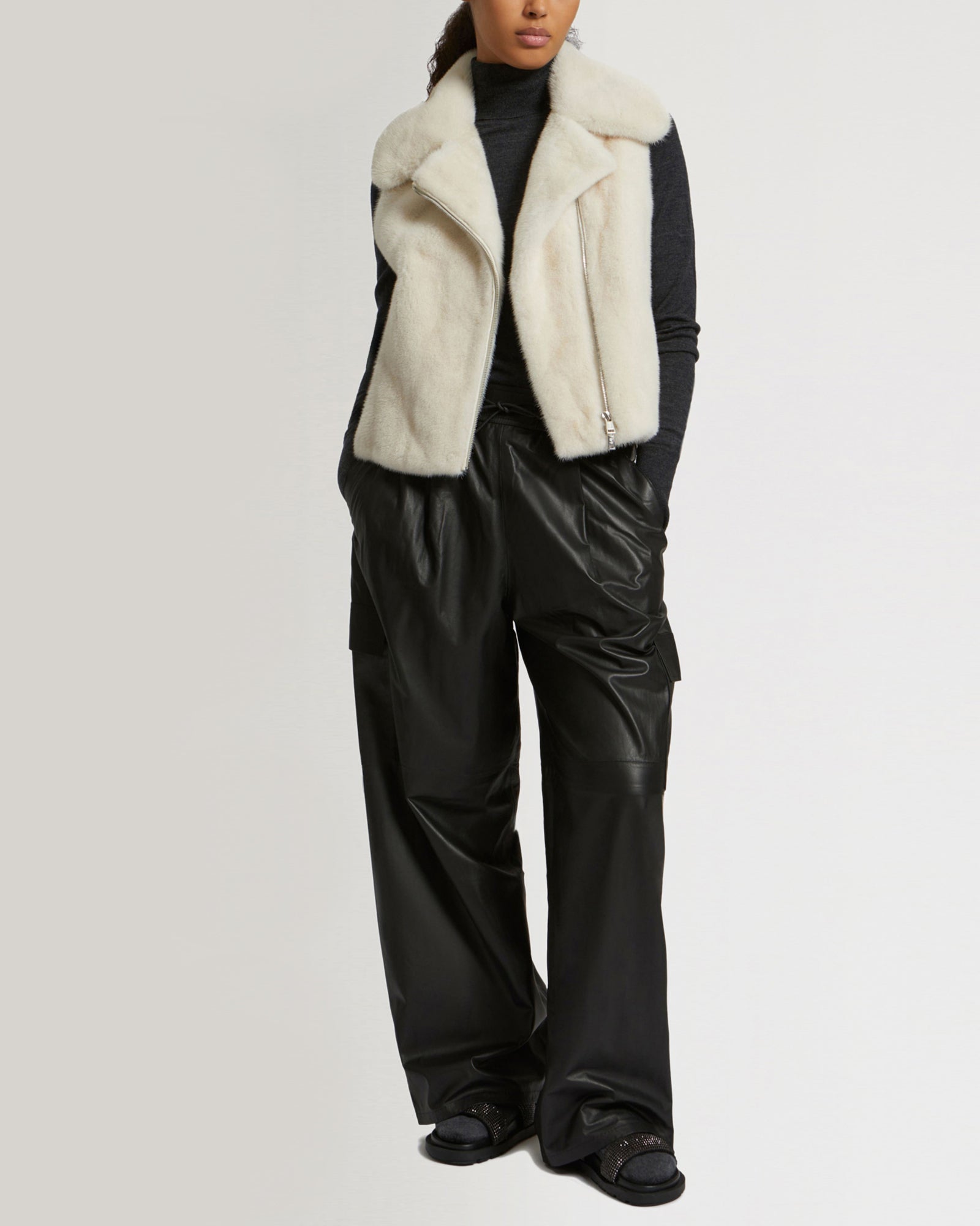 Gilet court en vison à poils longs - blanc - Yves Salomon - Black Friday