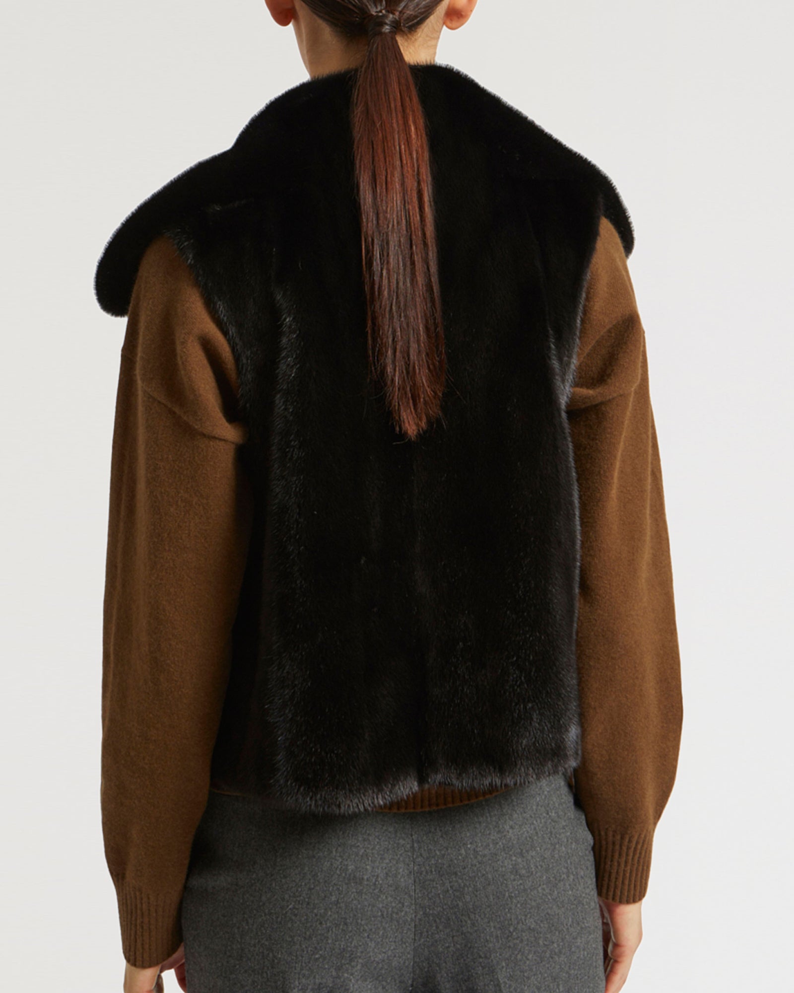 Gilet court en vison à poils longs - noir - Yves Salomon - Black Friday