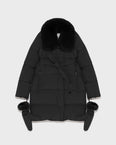 Belted waterproof technical fabric down jacket with fox and rabbit fur