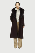 Belted coat in cashmere wool with fox fur collar and lapel