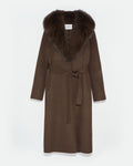 Cappotto con cintura in lana cashmere e collo in pelliccia di volpe