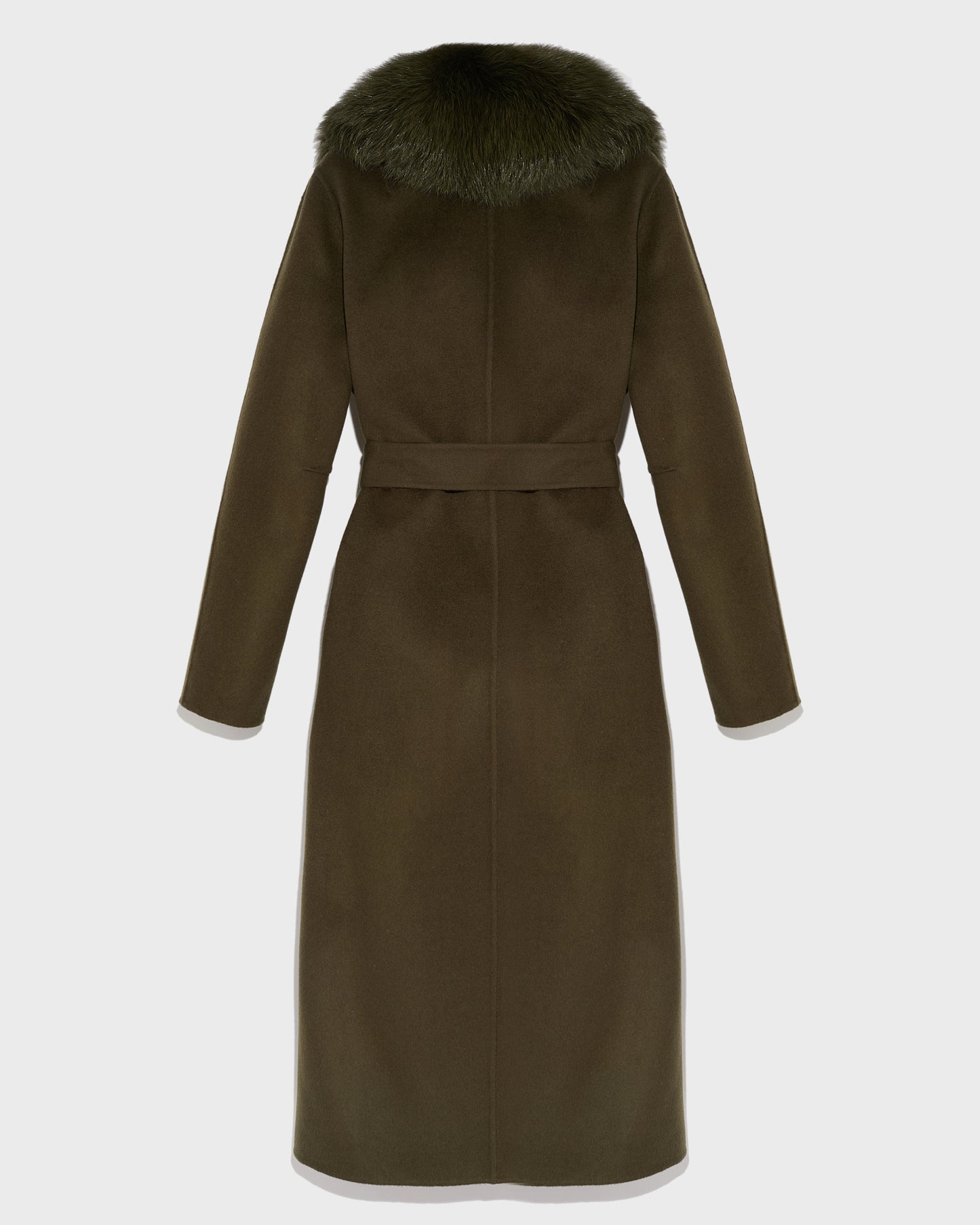 manteau-ceinture-en-lainage-cachemire-avec-col-en-renard-kaki-23wym04619carda2108 -Yves Salomon