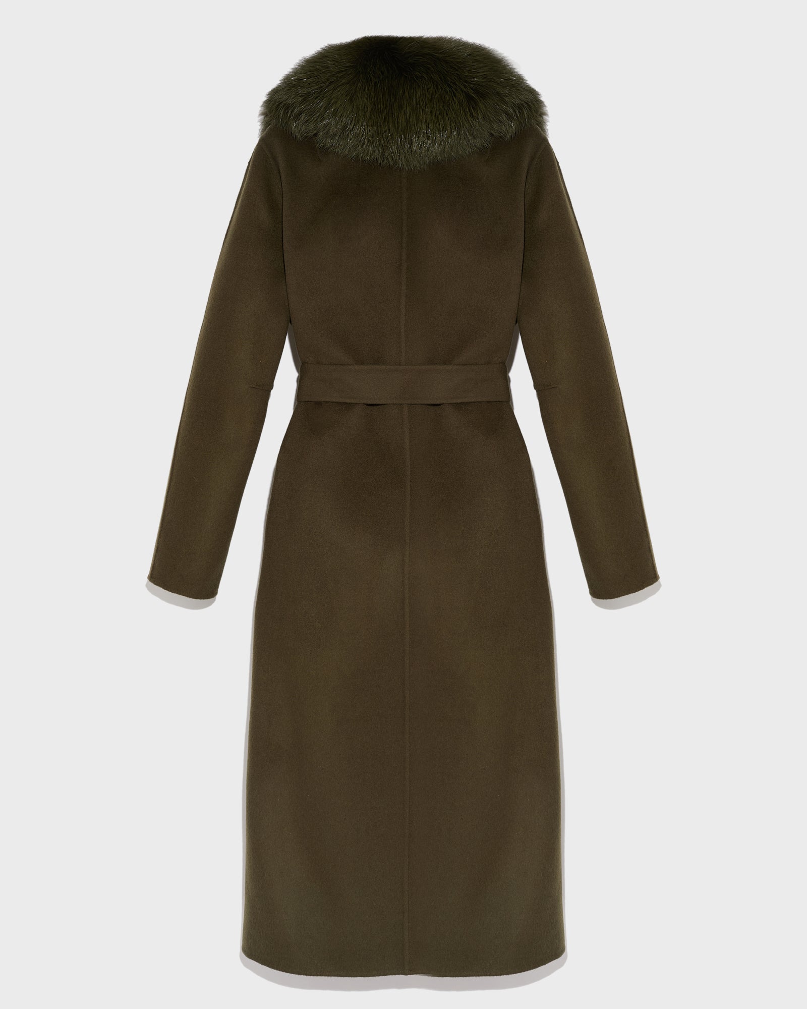 manteau-ceinture-en-lainage-cachemire-avec-col-en-renard-kaki-23wym04619carda2108 -Yves Salomon