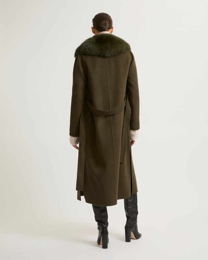 manteau-ceinture-en-lainage-cachemire-avec-col-en-renard-kaki-23wym04619carda2108 -Yves Salomon