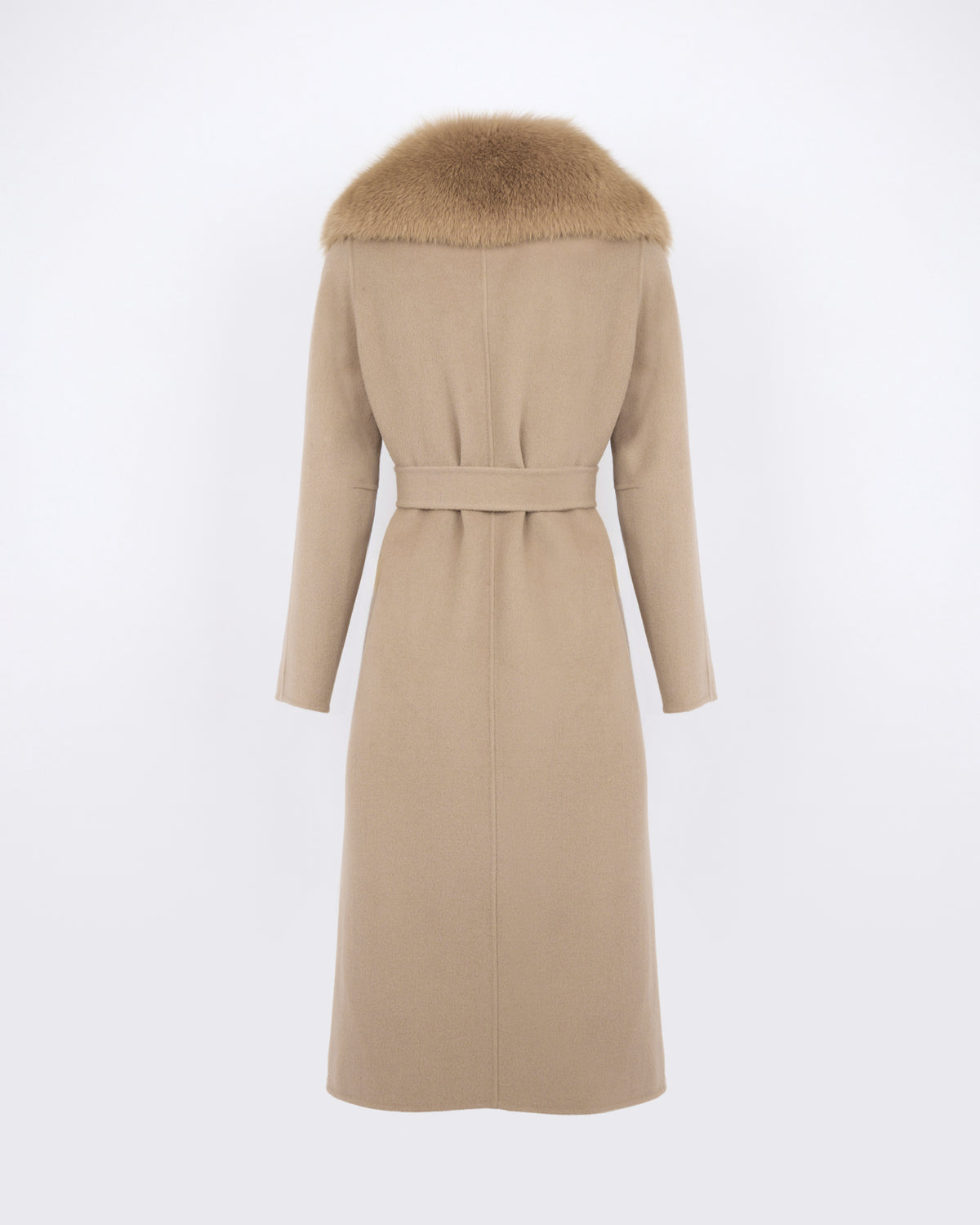Manteau ceinturé en lainage cachemire avec col en fourrure de renard - Yves Salomon - Nouvelle collection Automne Hiver