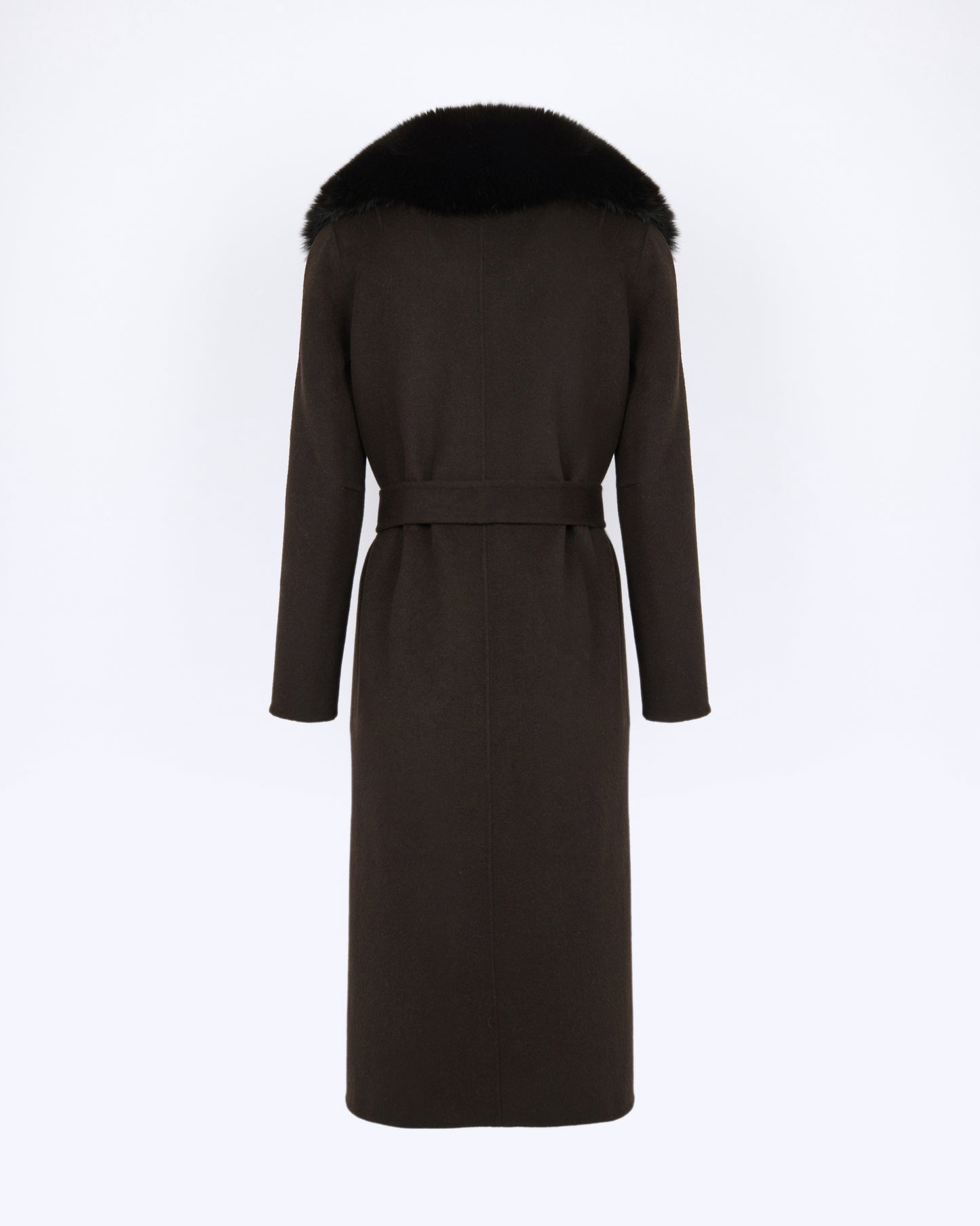 Manteau ceinturé en lainage cachemire avec col en fourrure de renard - Yves Salomon - Nouvelle collection Automne Hiver