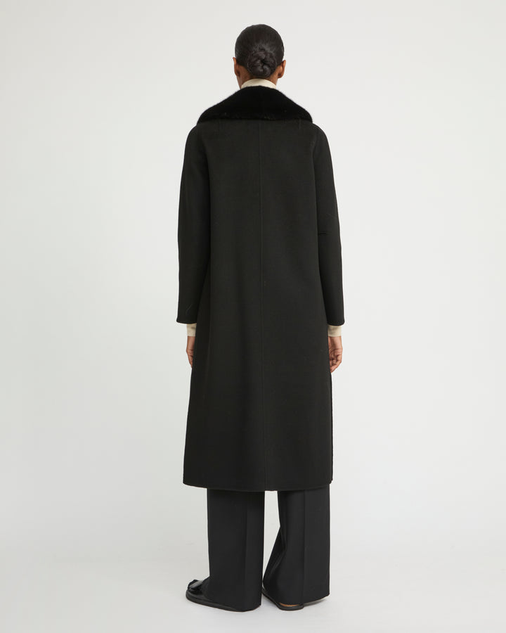 Manteau ceinturé en lainage cachemire avec col et sur-poches en fourrure de vison -Yves Salomon