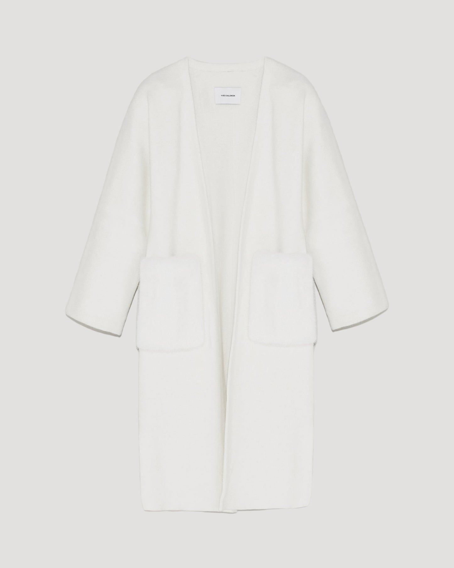 Black Friday 2025 - Yves Salomon - Cardigan long en maille avec sur-poches en fourrure de vison