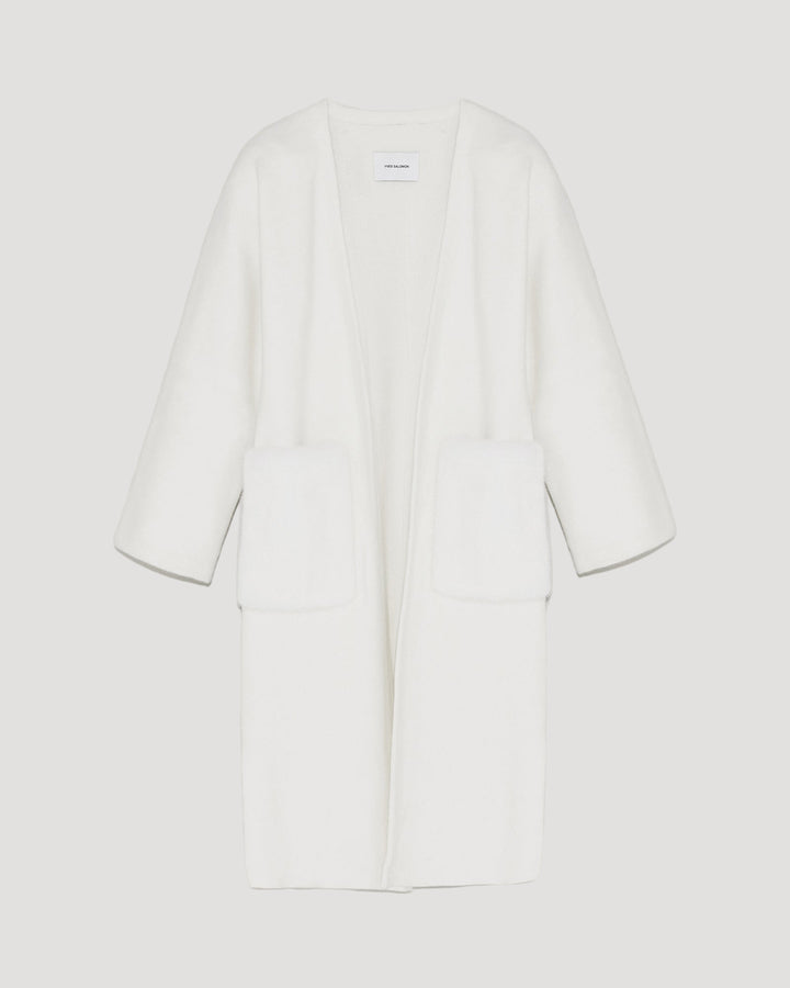 Black Friday 2025 - Yves Salomon - Cardigan long en maille avec sur-poches en fourrure de vison