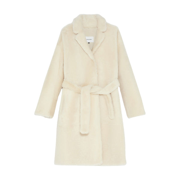 Manteau ceinturé en peau lainée