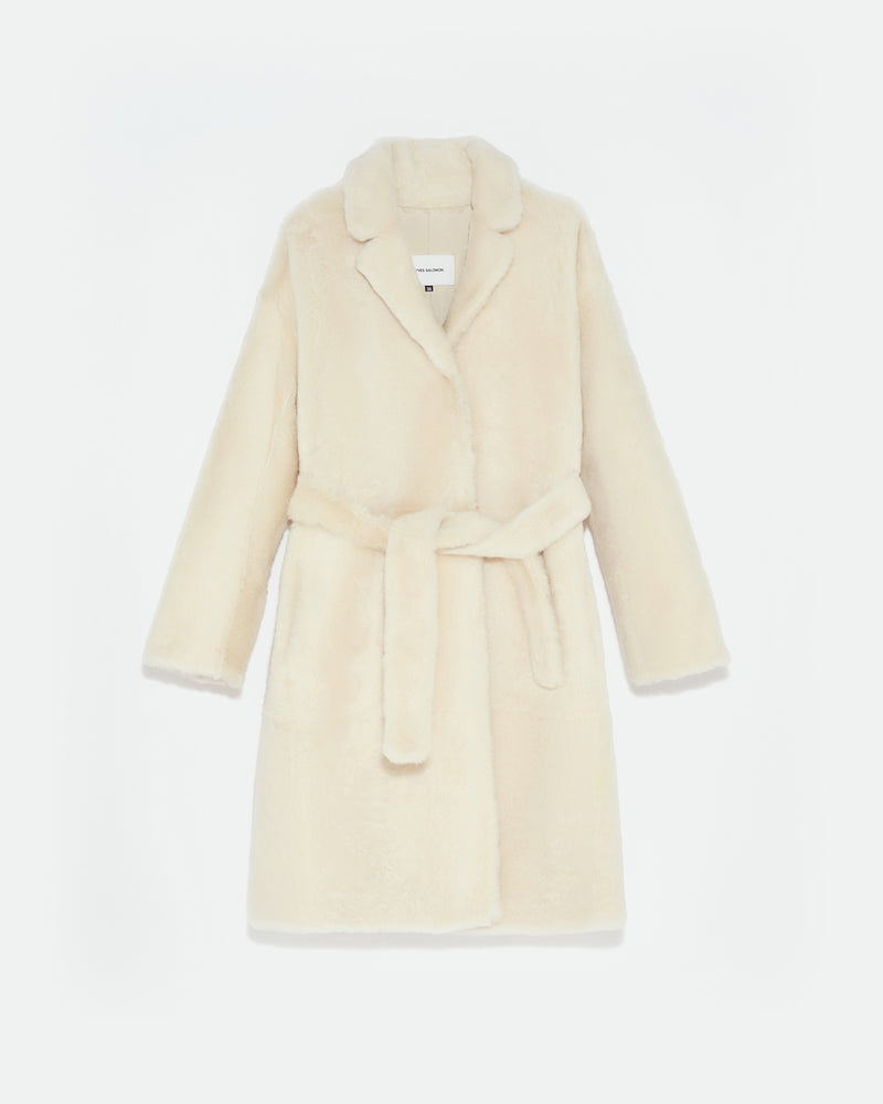 Belted shearling coat